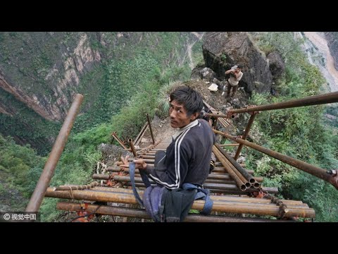 😱Most dangerous cliff way to the village | Risky Journey to the Home | Chinese Cliff Village