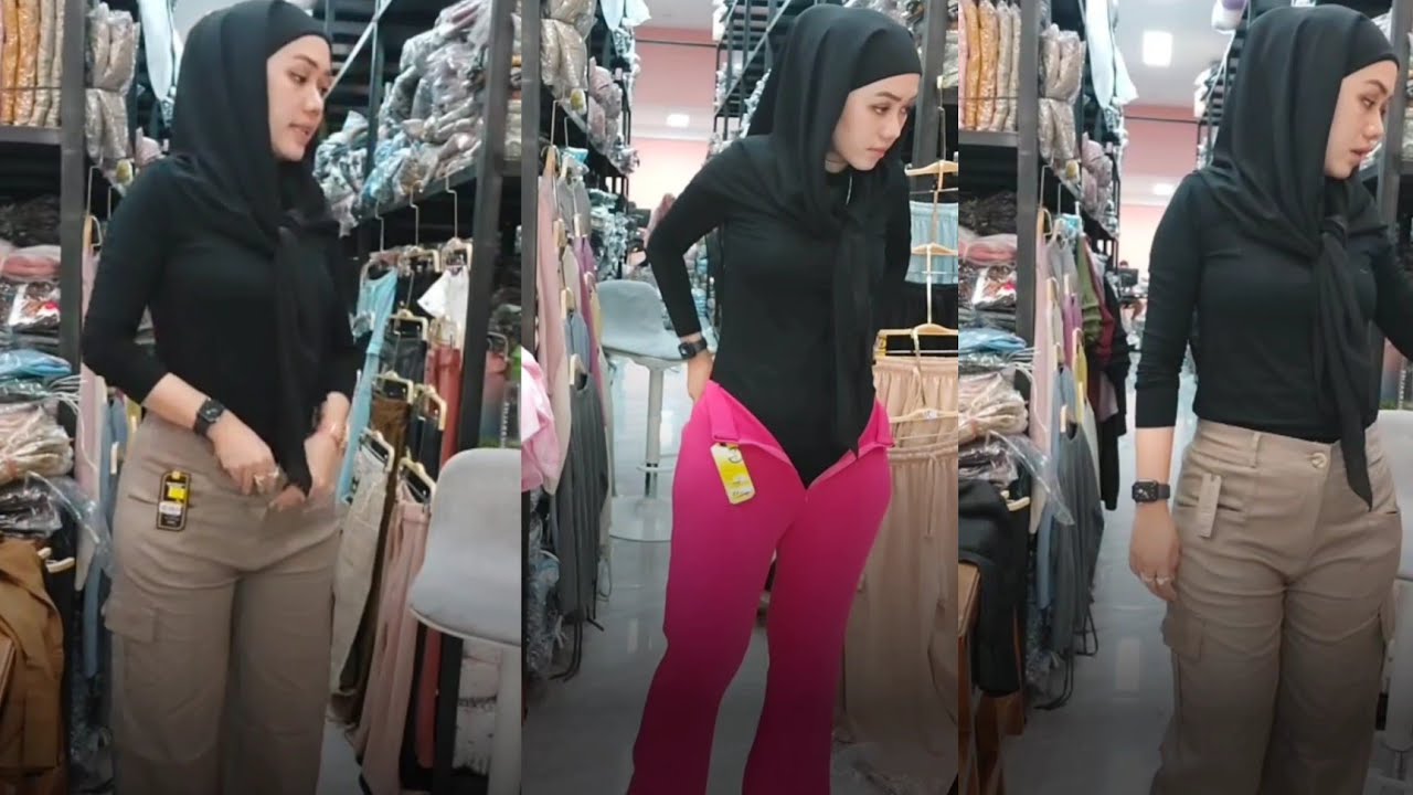 Mother Selling Online Try On Pants and Hijab Style Olshop