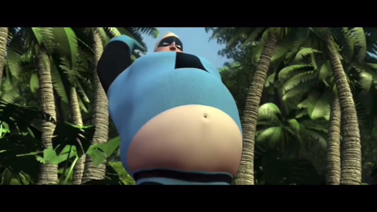 Mr. Incredible’s big belly bouncing and gurgling for 10 minutes
