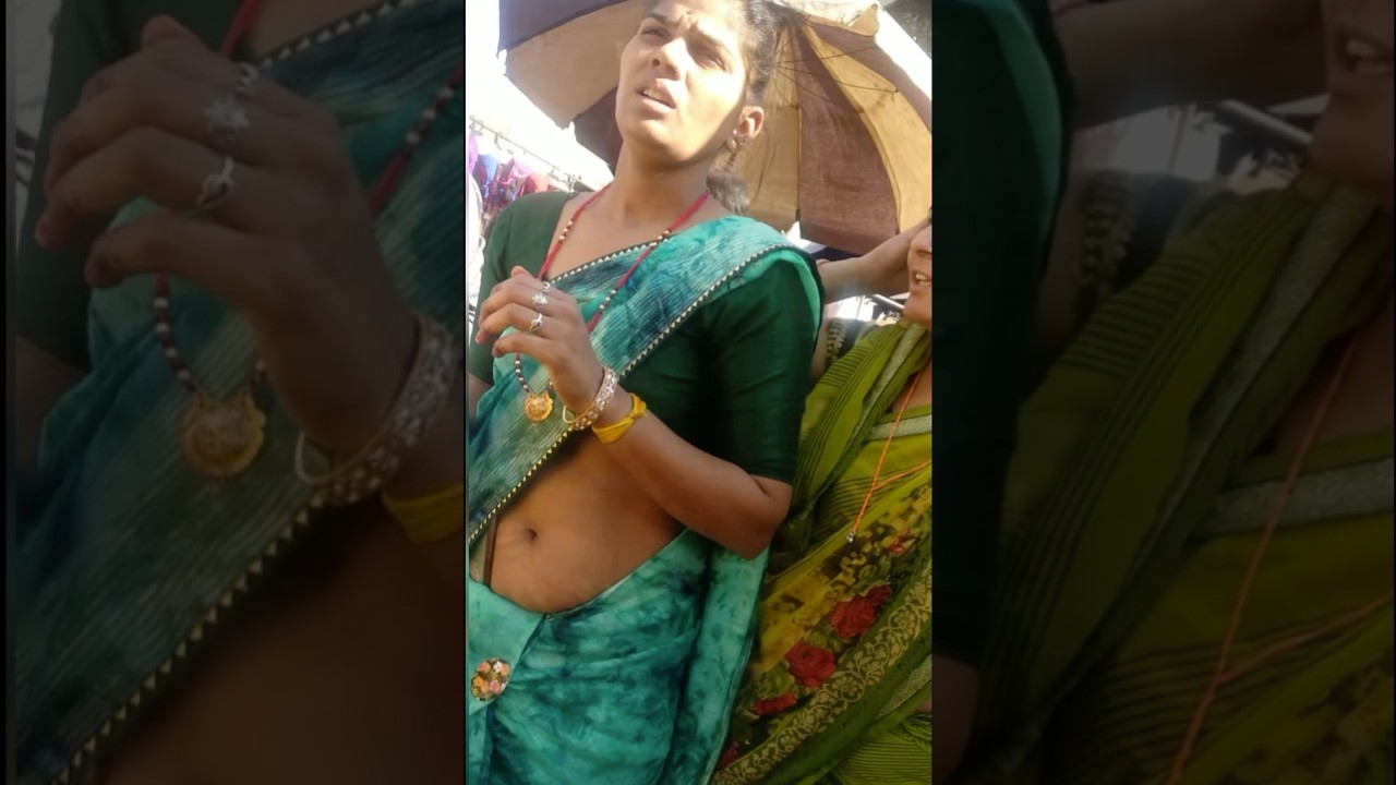 My maid aunty navel in market public #navel #saree #halfsaree
