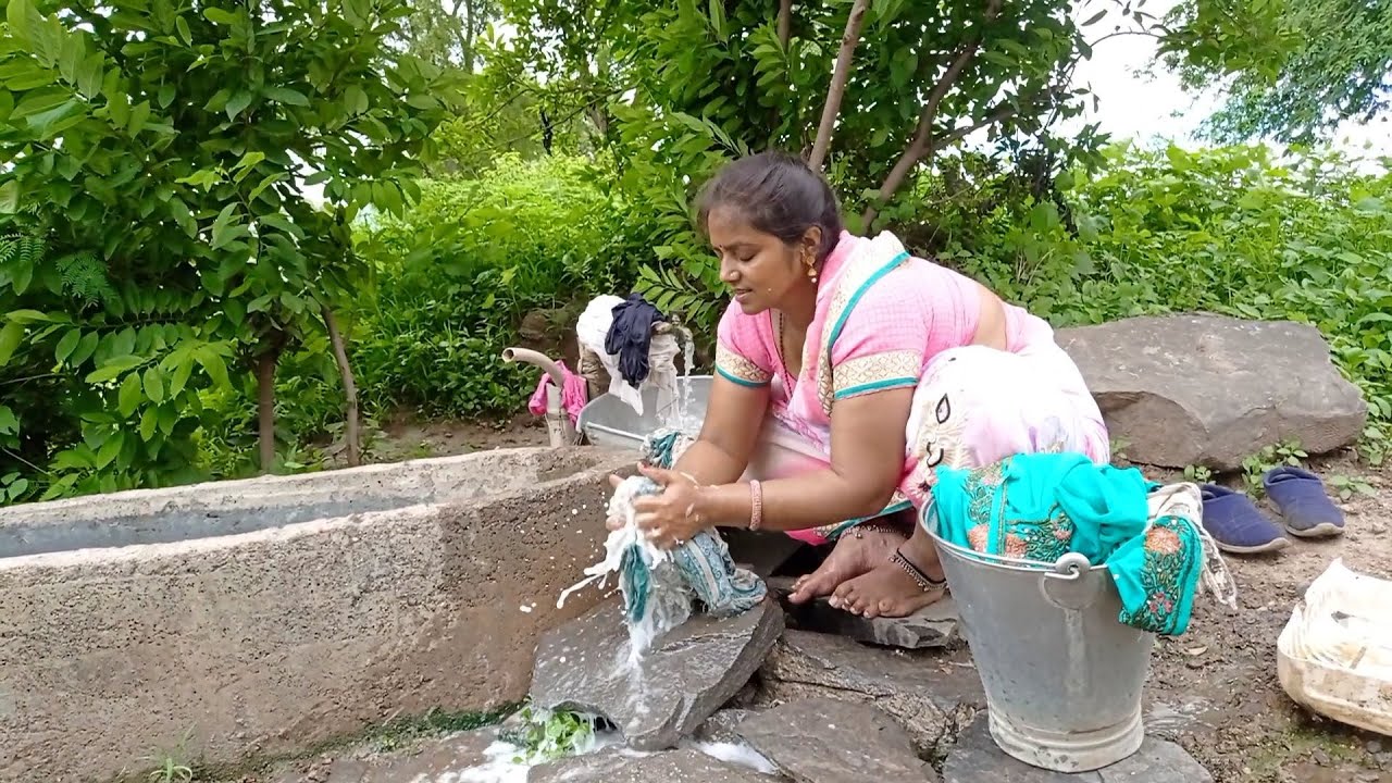 My morning routine some moments washing  clothes village style, natural routine life 🌄 wonderful 😻