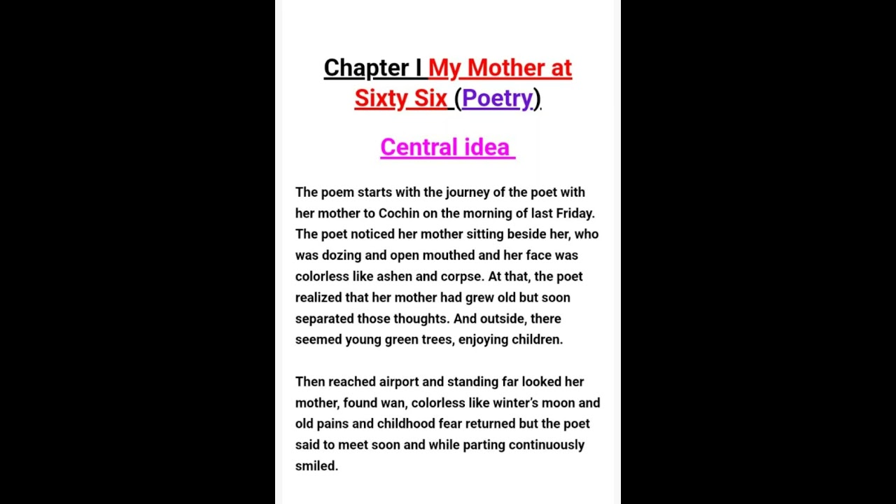 My Mother At Sixty Six/ Central Idea /Poetry UP Board Examination/ Class-12