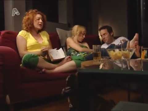 Myrto Alikaki & Fedra Drouka barefeet on the sofa