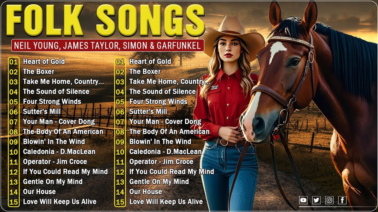 Neil Young, James Taylor, Simon & Garfunkel, J. Denver, Bob Dylan 🎶 Folk & Country Music 70s 80s