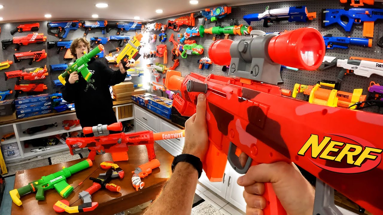 NERF FORTNITE GUNS! Heavy Sniper, Boom Bow, Silent SMG, Legendary SMG!