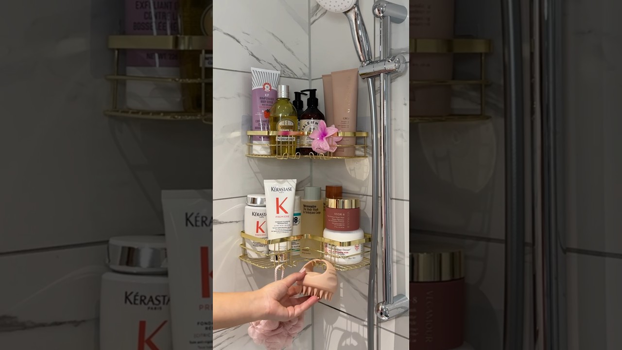 new shower shelves 🛁🎀 #shower #organization #asmr #aesthetic #bathroom decor#bathroomorganization