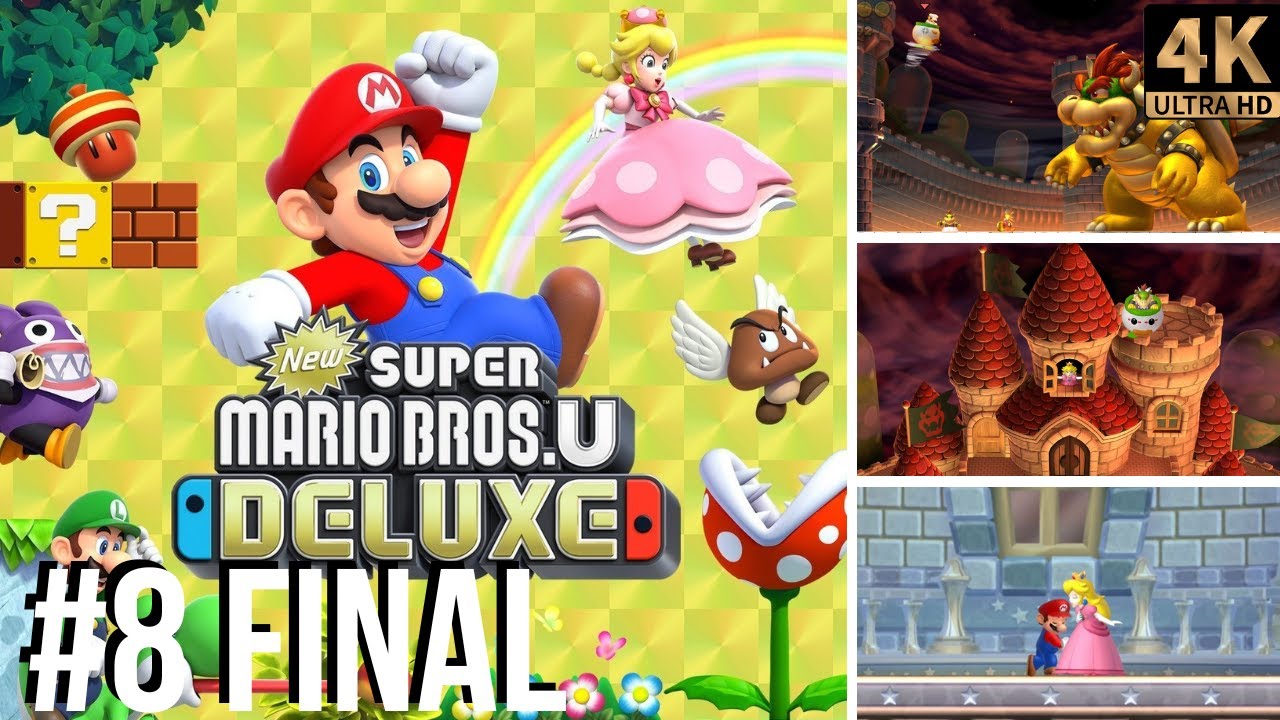 New Super Mario Bros. U Deluxe - Mundo 8 Peach's Castle 100% Todas as Moedas Estrelas  4k/60FPS