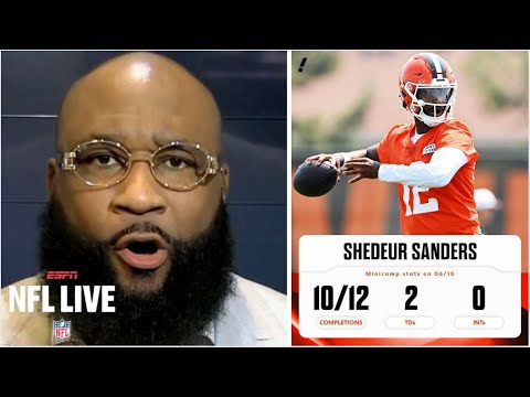 NFL LIVE | Marcus Spears reacts to Shedeur Sanders completely destroy Gabriel in Browns minicamp