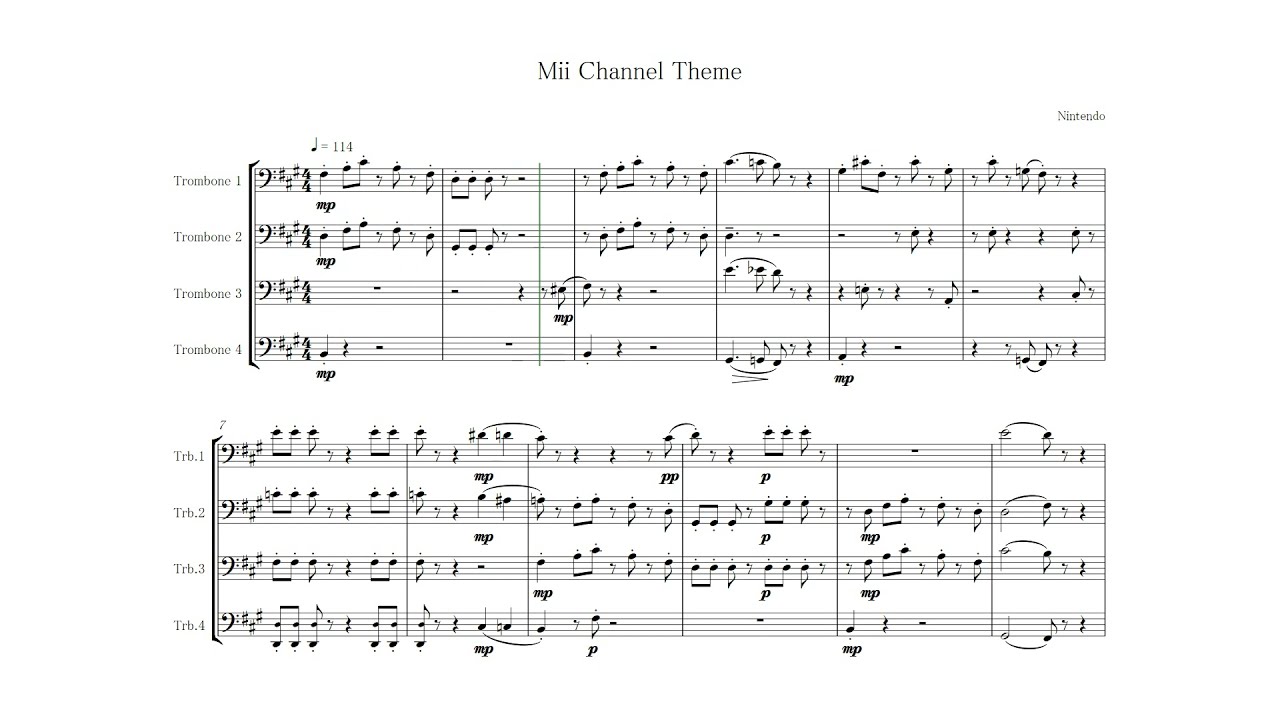 Nintendo Wii - Mii Channel Theme Arr. for Trombone Quartet