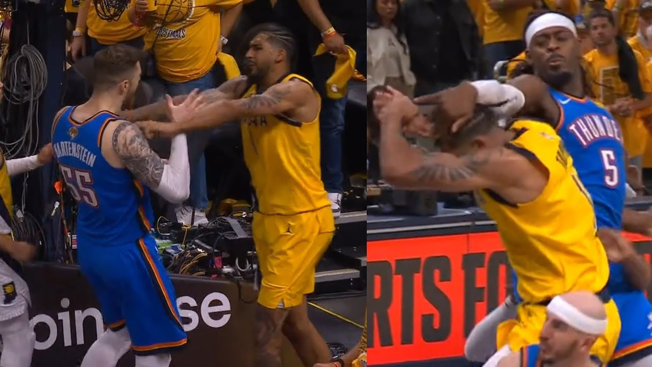 Obi Toppin and Isaiah Hartenstein get heated then Lu Dort hits Obi in the head