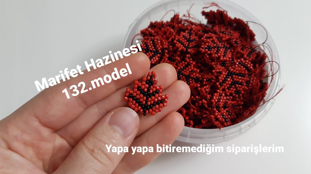 Çok istenen  kırmızı siyah boncuk yaprak yapımı | Marifet Hazinesi 132.model #iğneoyası #boncukişi