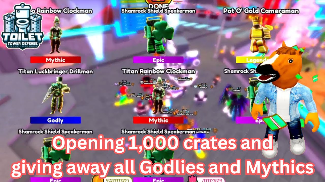 Opening 1,000 crates and giving away all godlies and mythics in Toilet Tower Defense #roblox