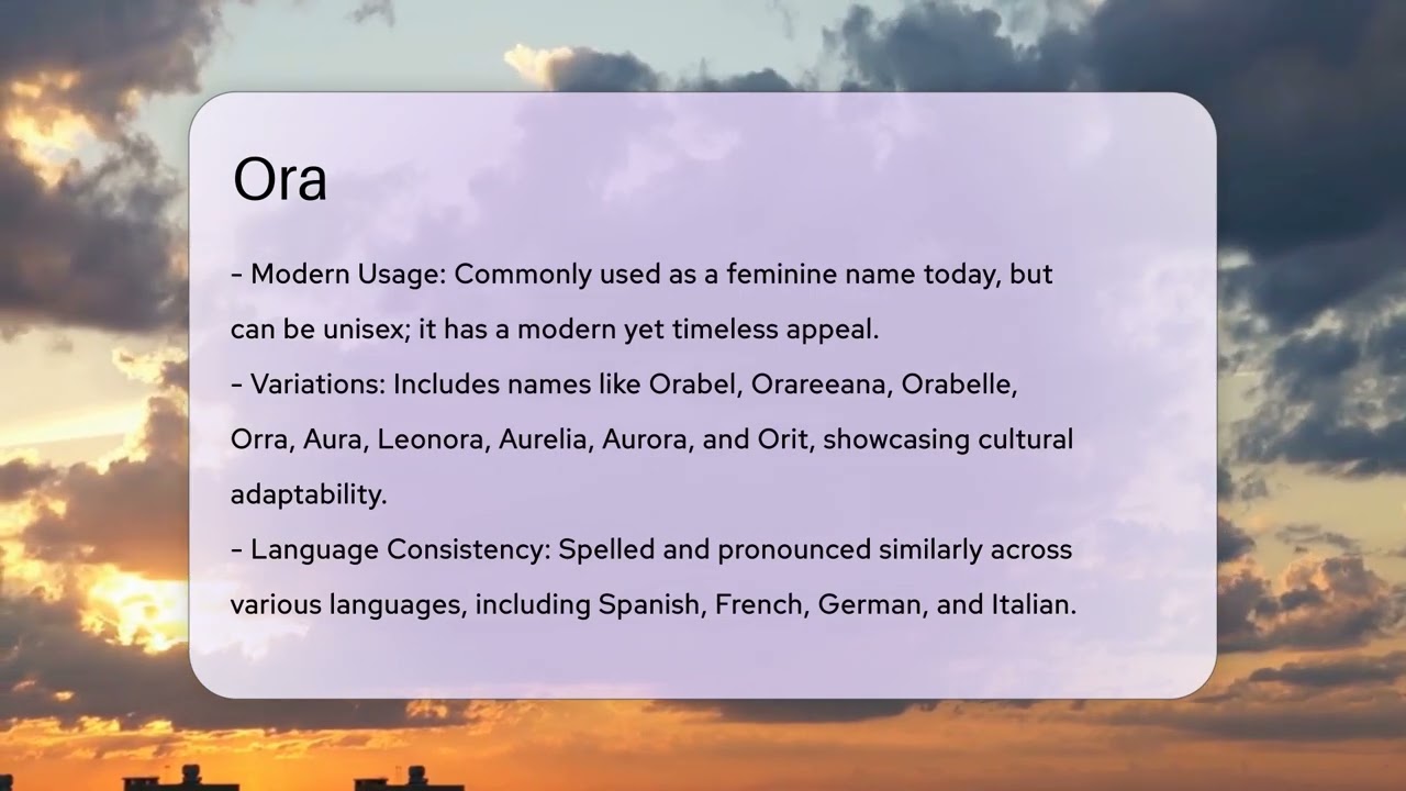 Ora - Baby Girl Name Meaning, Origin & Popularity - RandomNames.com
