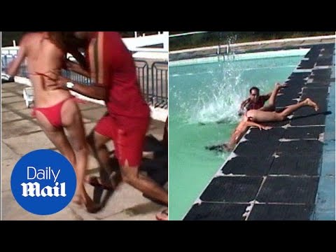 Ouch! Guy accidentally throws bikini girl into swimming pool - Daily Mail