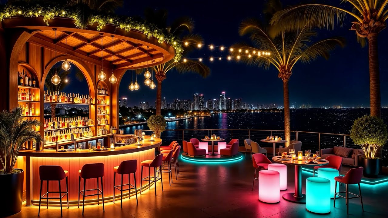 Outdoor Beach Bar in Miami 🎷 Smooth Night Jazz Saxophone Music for Relaxation and Stress Relief