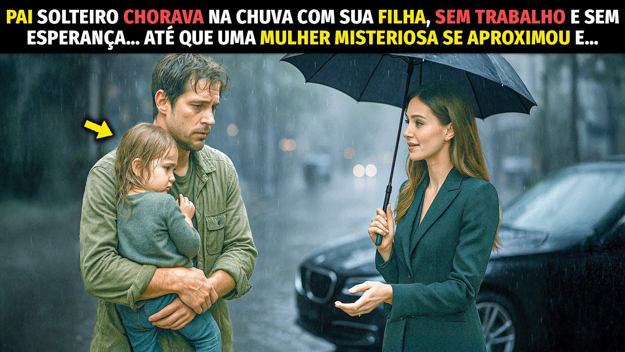 PAI SOLTEIRO CHORAVA NA CHUVA COM SUA FILHA, SEM TRABALHO E SEM ESPERANÇA… ATÉ QUE UMA MULHER…