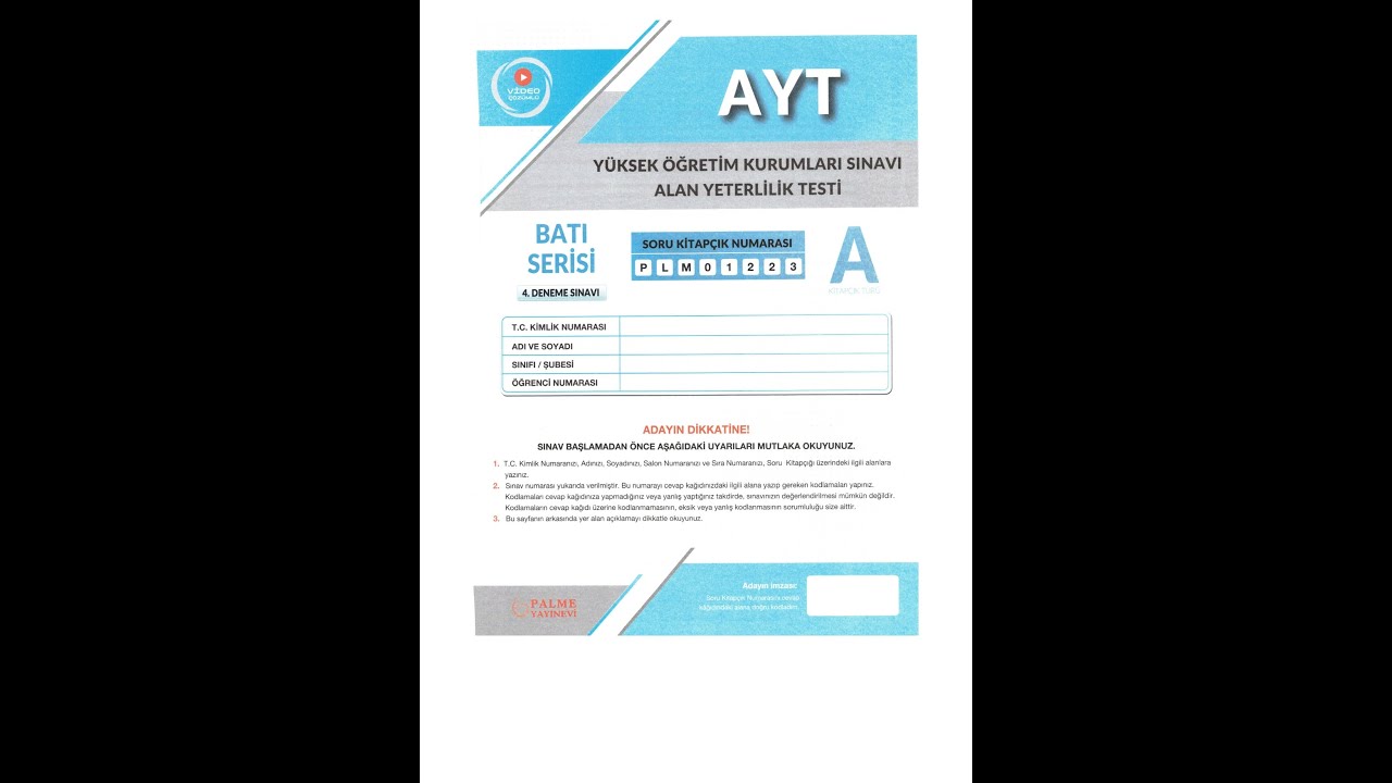 PALME YAYINLARI BATI SERİSİ 4 NOLU AYT DENEME SINAVI SORU ÇÖZÜMLERİ 03.01.2024