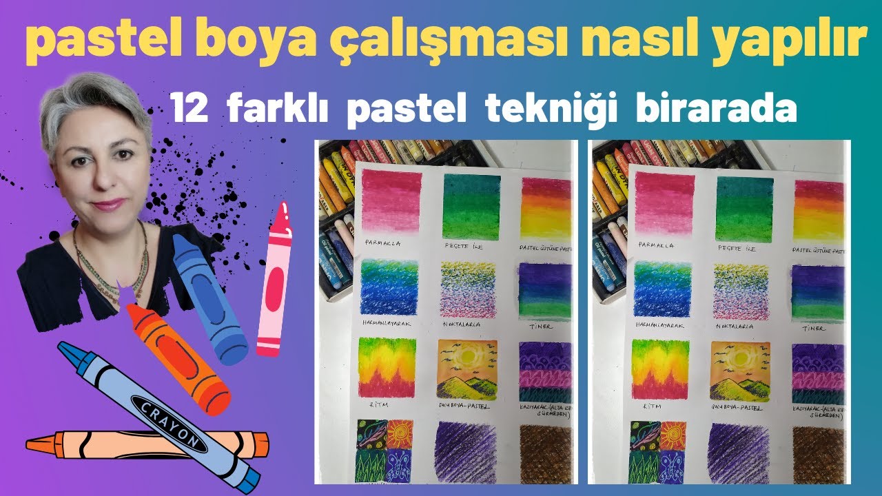 PASTEL BOYA ÇALIŞMASI NASIL YAPILIR.ÇOK KOLAY 12 FARKLI PASTEL TEKNİĞİ BİR ARADA(YAĞLI- OİL PASTEL)
