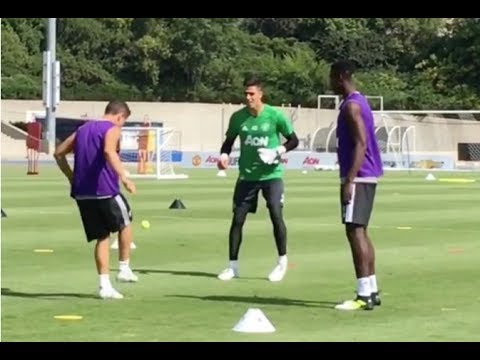 Paul Pogba and Ander Herrera show off their keepy uppy skills with a tennis ball