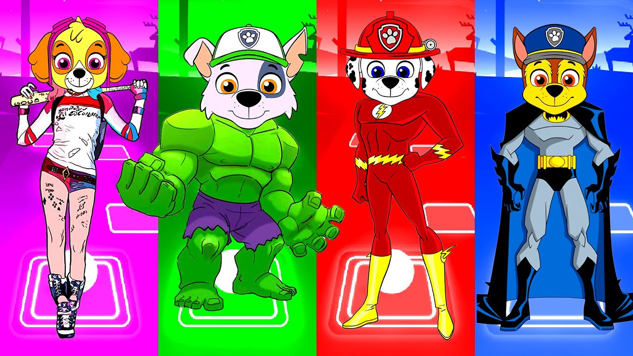 Paw Patrol Superhero Team : Skye vs Rocky vs Marshall vs Chase | Tiles Hop EDM Rush