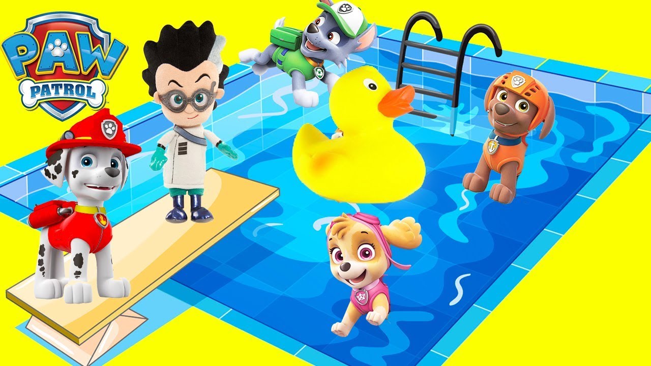 Paw Patrol Waterslide Toy Compilation with Rubber Ducky Kiki, PJ Masks