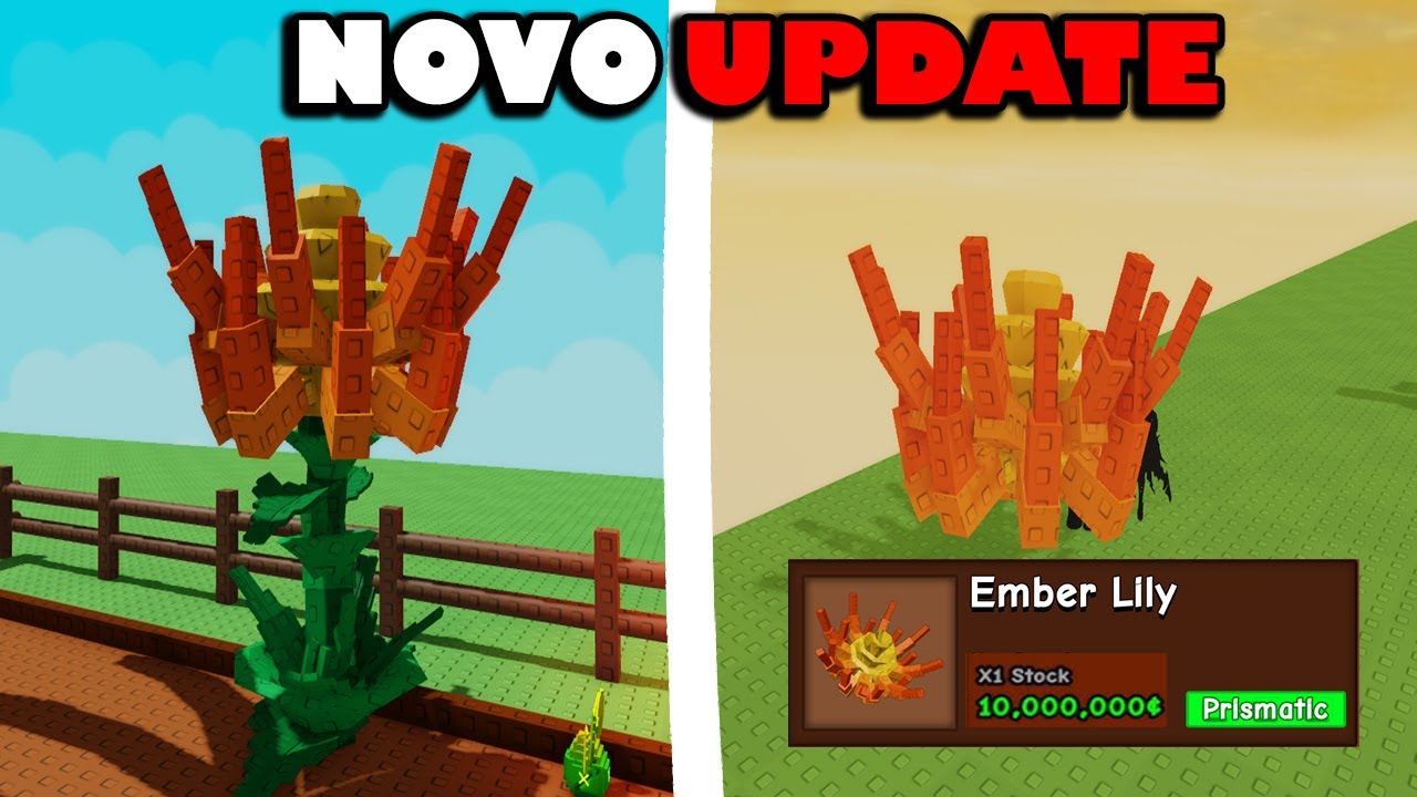 PEGUEI! NOVA FRUTA PRISMATIC + NOVO UPDATE NO GROW A GARDEN CRESÇA UM JARDIM! NOVA EMBER LILY ROBLOX