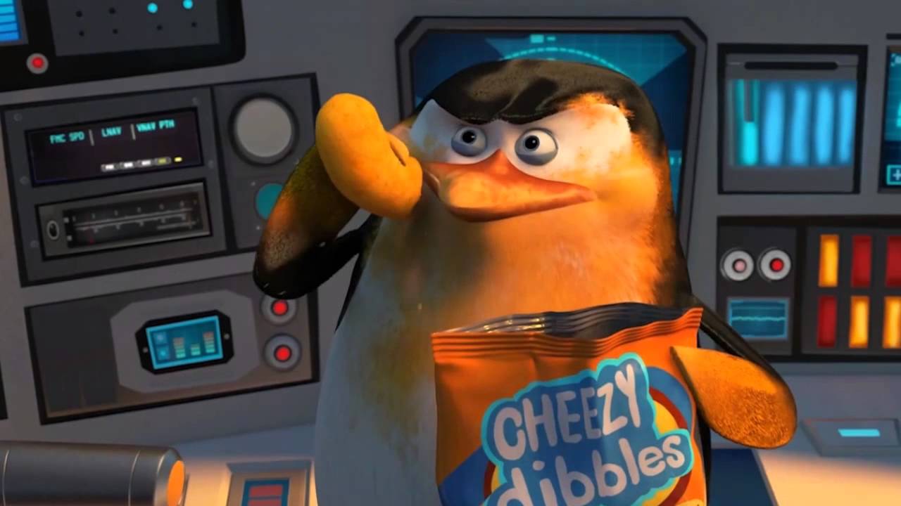 Penguins of Madagascar - Cute penguin Skipper chewing Cheezy Dibbles