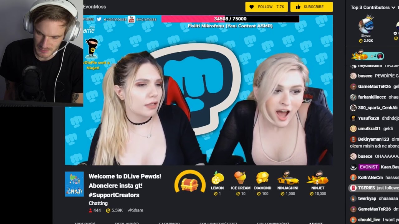 Pewdiepie Evonmoss’un yayınını izliyor!