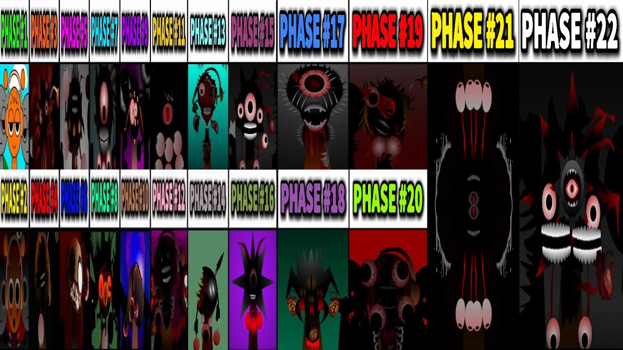Phase 1-2-3-4 VS Phase 5 VS Phase 6  VS Phase 7 VS Phase 8 VS Phase 9-22 in Incredibox Sprunki!