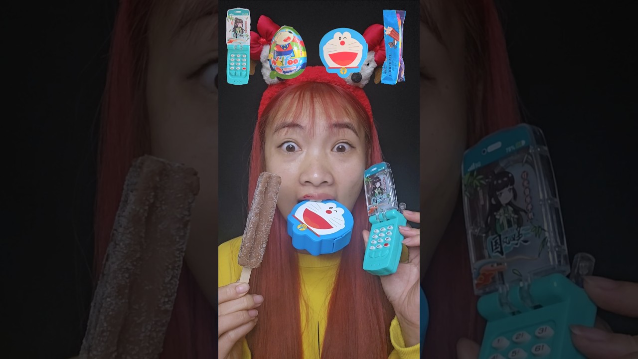 Phone candy📱, Wolfoo eggs🥚, Doraemon🍕, chocolate ice cream🍦 #funny #mukbanging #comedy #cute