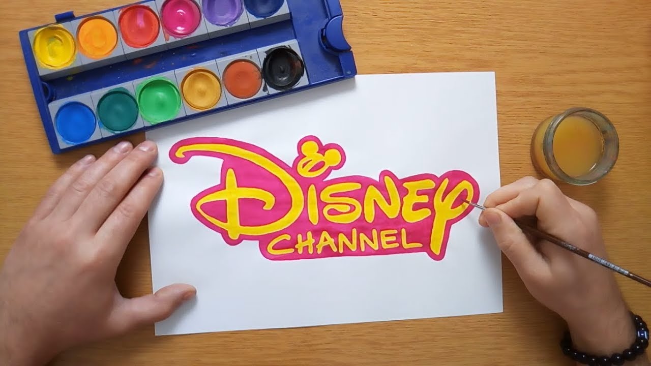 pink and yellow Disney Channel logo - painting