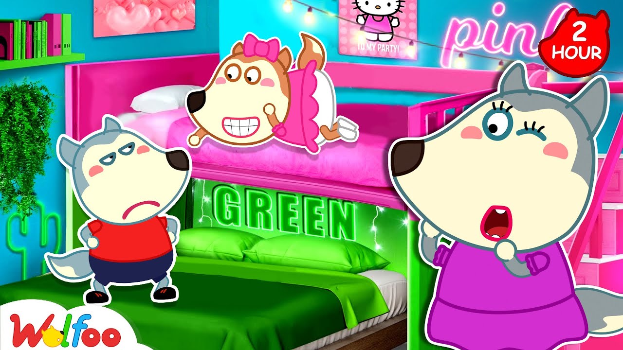 Pink vs Green Bunk Bed Challenge | Wolfoo Fun Playtime | Wolfoo Family