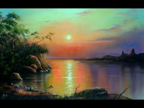 PINTURA EM TELA - ENTARDECER COM BELAS CORES - TIME LAPSE