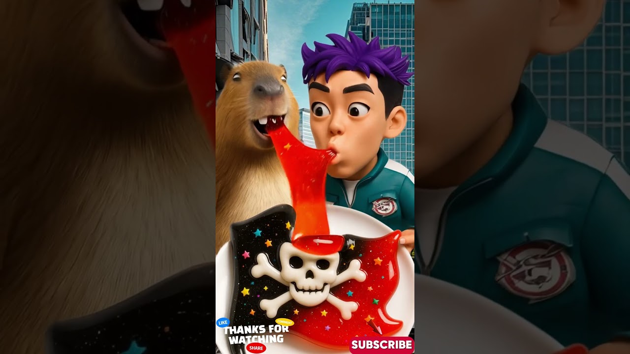 Pirate Skull Slime Candy ASMR with Capybara and Thanos 🍬☠️ #shorts #capybara #thanos #squidgame