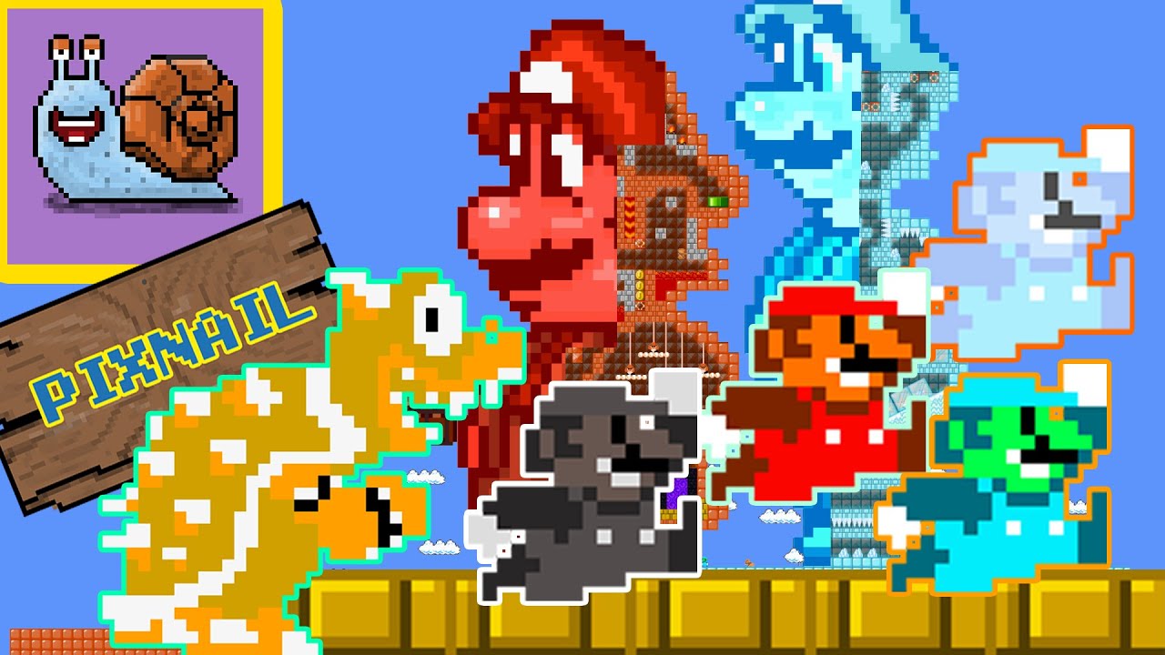 Pixnail: Mario FANTASTIC 4 - Mario All Maze ICE, FIRE, AIR, ROCK  | Animation