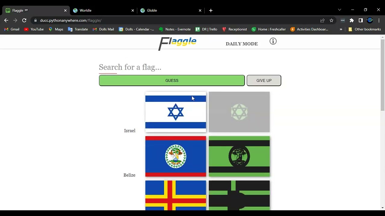 Playing Flaggle,Worldle,And Globle!