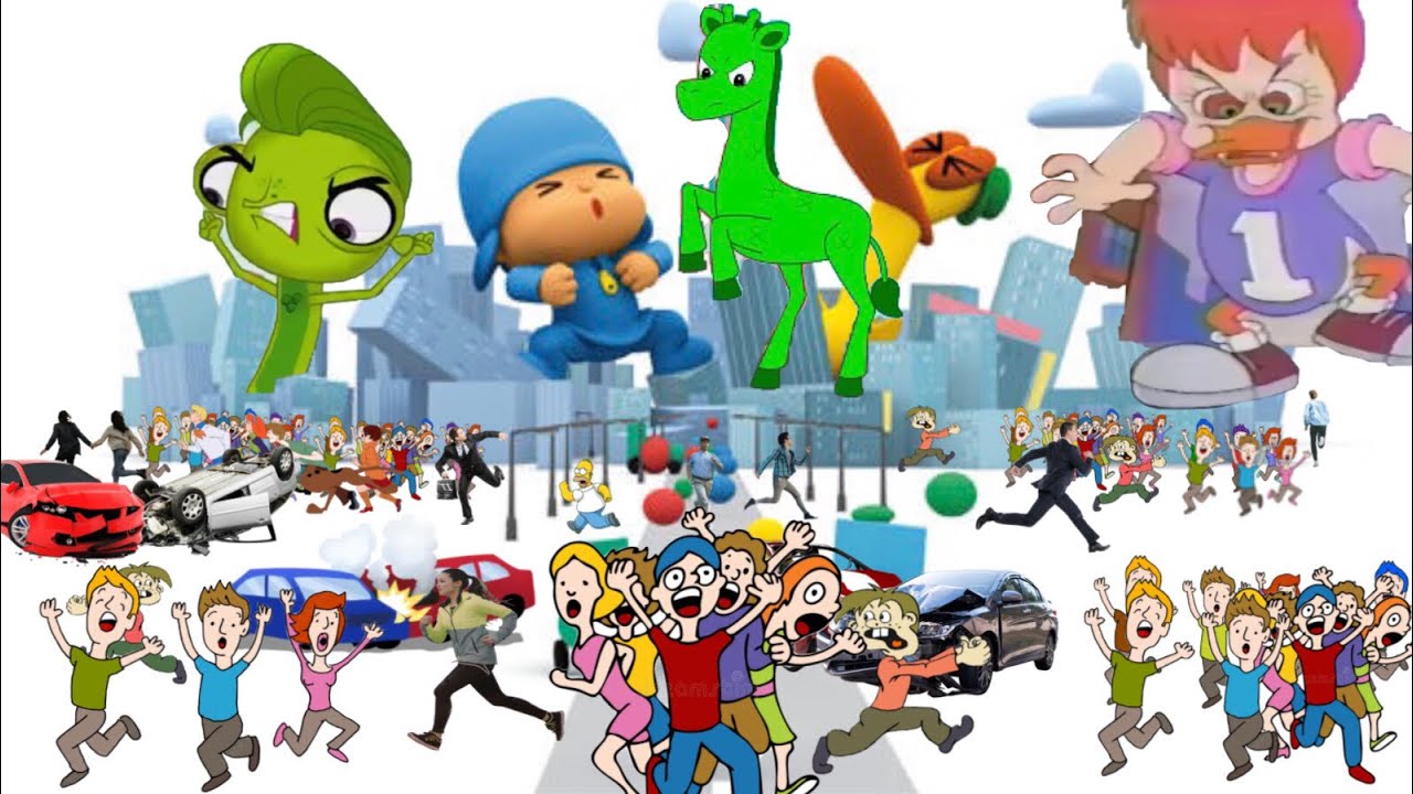 Pocoyo and Pato’s Giant Monsters Destroying City Playing Crossover