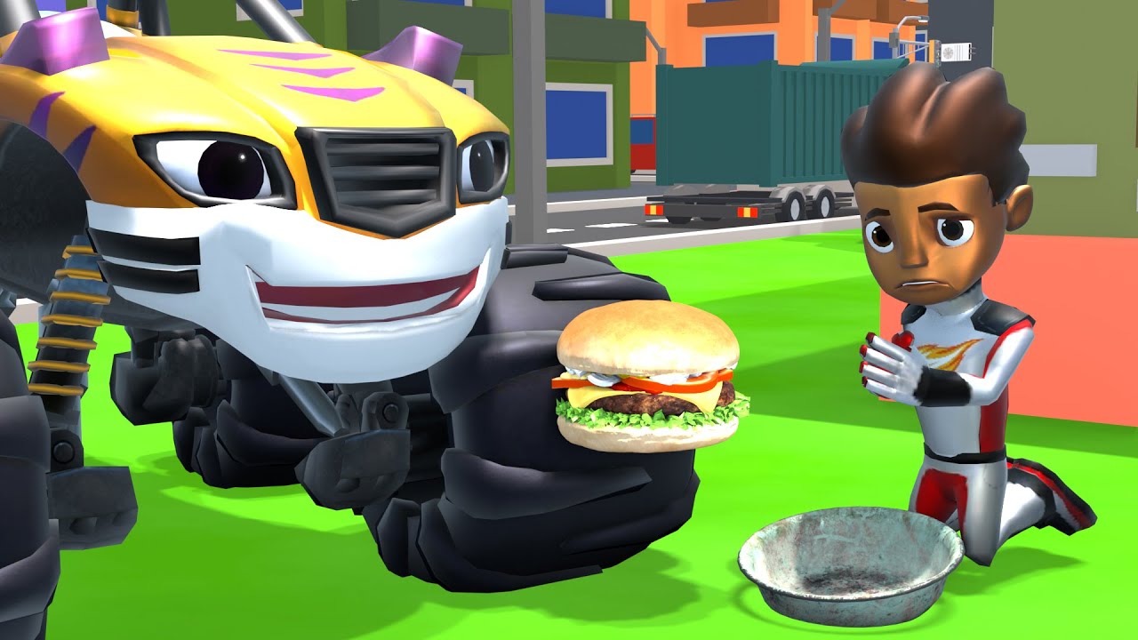 Poor Blaze - The Kind Monster Trucks and the Hamburger | Story Blaze 3D Animation