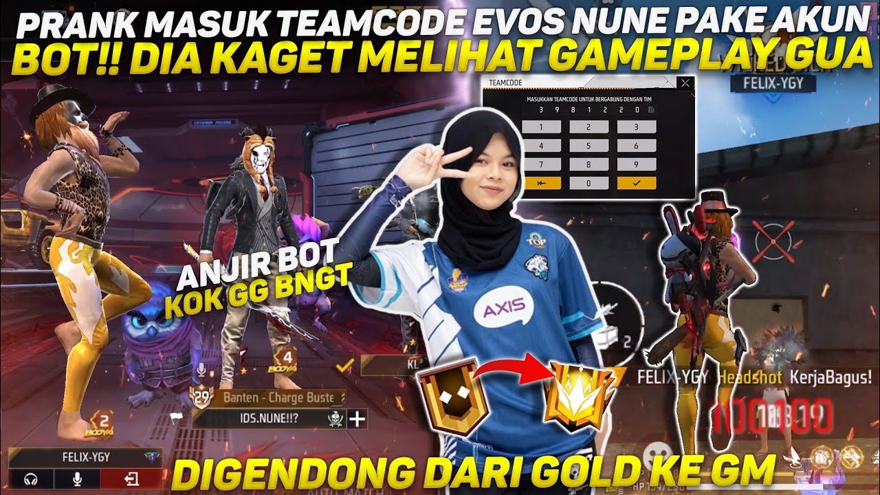 PRANK MASUK TEAMCODE EVOS NUNE PAKE AKUN BOT!! DIA KAGET MELIHAT GAMEPLAY GUA 😱