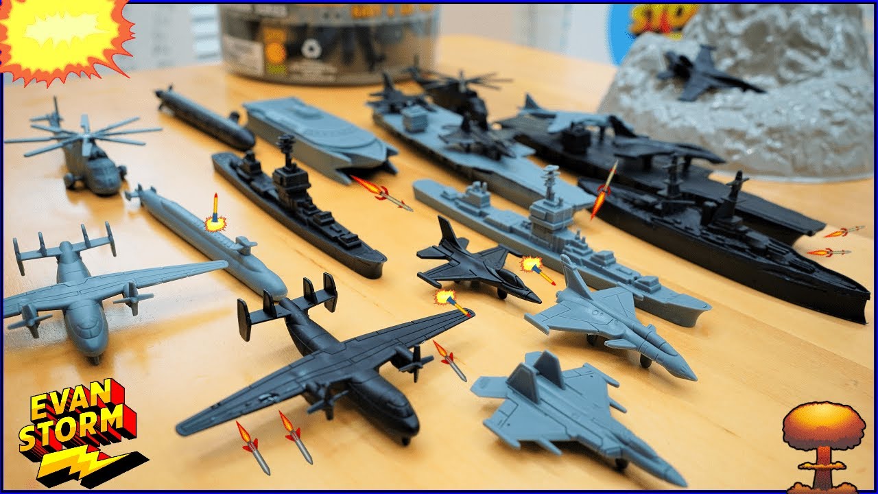 Pretend Play Plastic Toy Navy Ships, Subs and Air Force Jets Tub Play Set from Sunny Days Toys