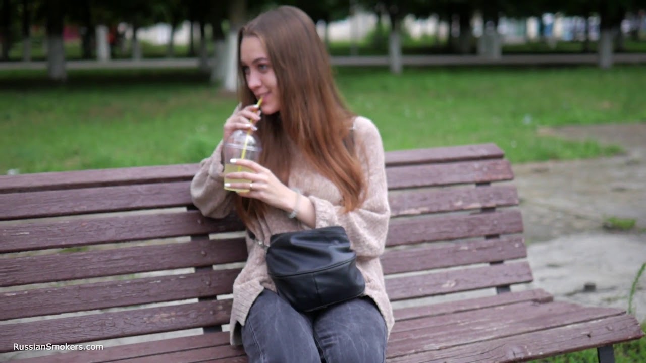 Pretty Ksenia is smoking 120mm cork cigarettes