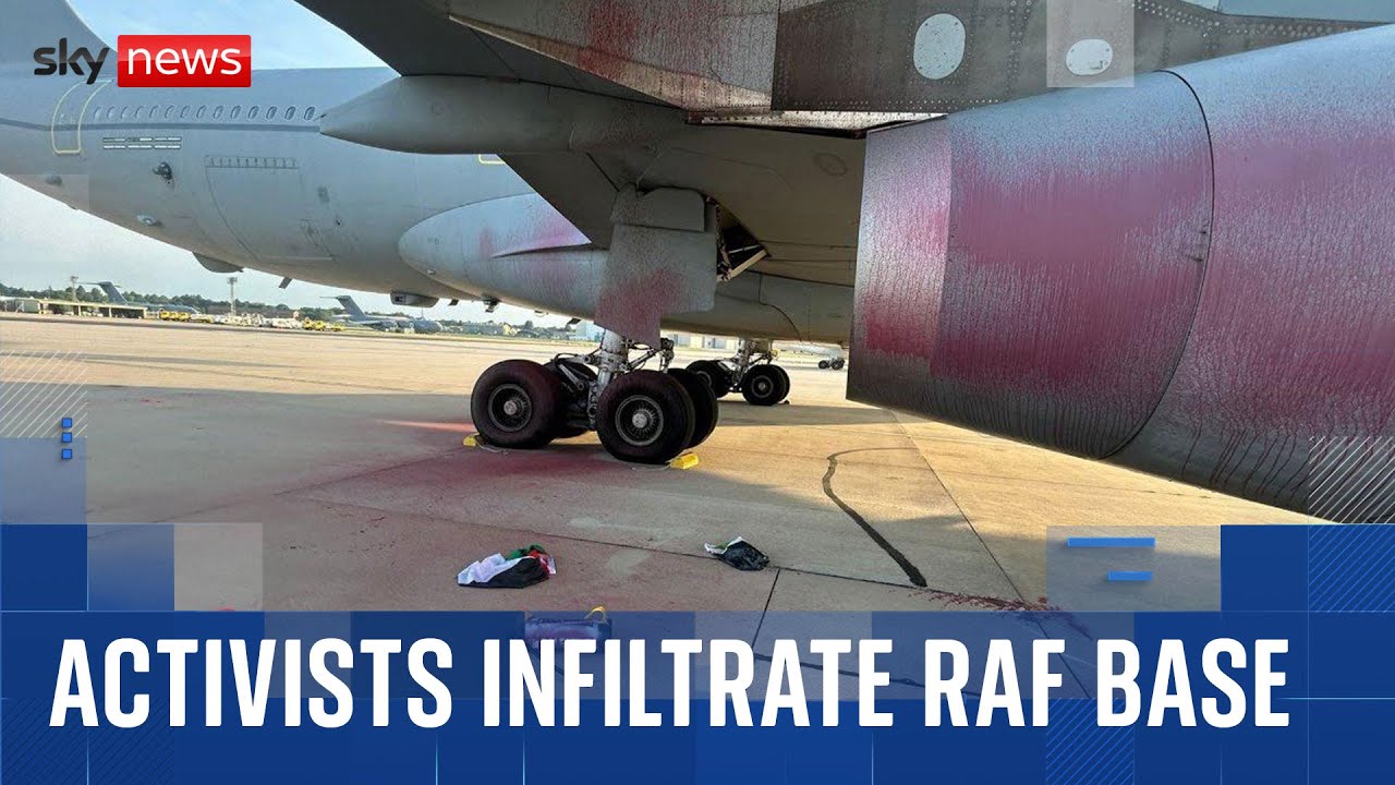 Pro-Palestinian activists break into RAF Brize Norton and spray paint jet