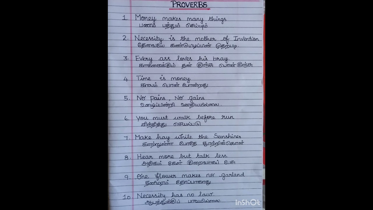 proverbs in English and Tamil
