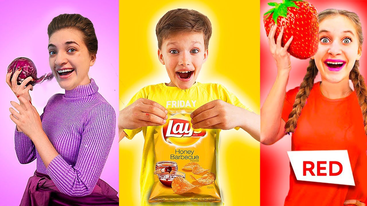 PROVOCARE COLORATĂ 🎈🔮🩸/ Alegem MĂNCAREA 🍟🥞🍬și Hainele după o SINGURĂ culoare