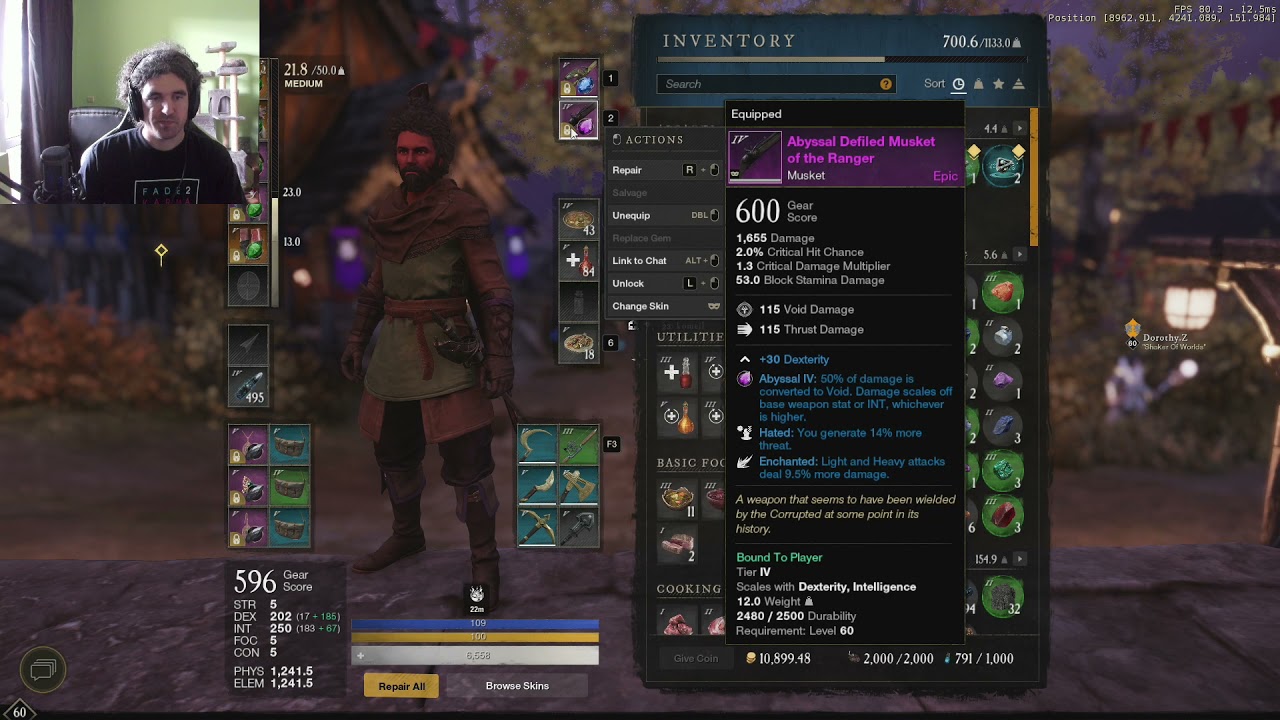 Pshero show his gear and attributes [New World MMO]