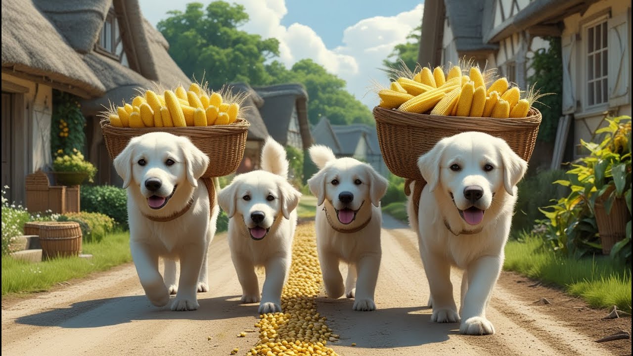 Puppy and Parents Harvest Corn to Make Delicious Grilled Corn with Scallion Oil🌽🐶🐾 #aidog #dog