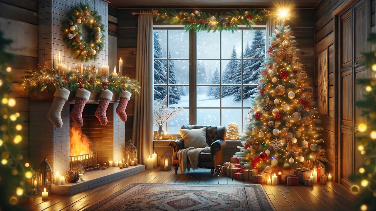RAHAT ŞÖMİNE VE KARLI ORMAN MANZARASI 🎄❄️ | CHRISTMAS CABİN AMBIANCE IN 4K ☃️