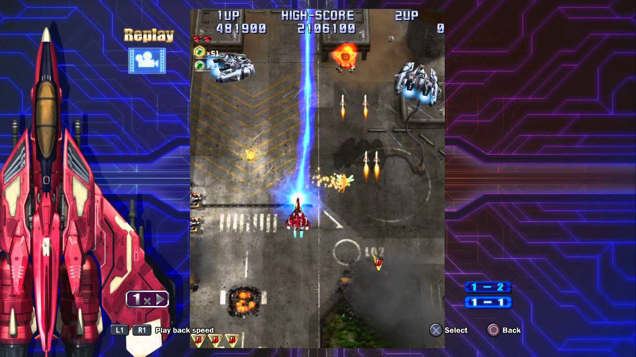 Raiden VI Overkill Ps3, 1st lvl, no bombs no deaths.