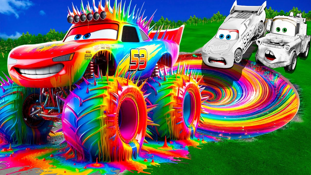 🌈Rainbow Pit Transform In Big & Small: Lightning Mcqueen  & Mater vs  Pixar Cars! Beam.NG Drive!