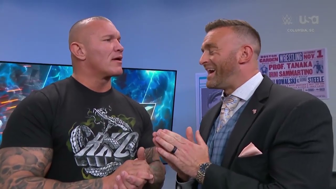 Randy Orton and Nick Aldis in a disagreement on demanding his match with KO at Crown Jewel